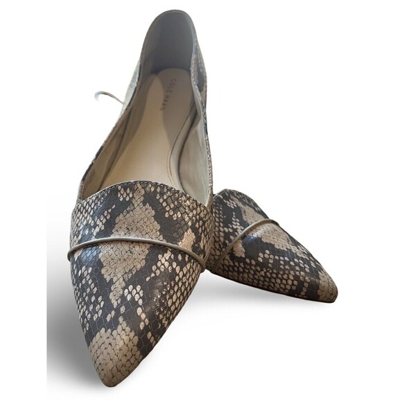 Womens Cole Haan Gray Leather Snake Print Pointed Toe Ballet Flats Size US 10B - Picture 2 of 12